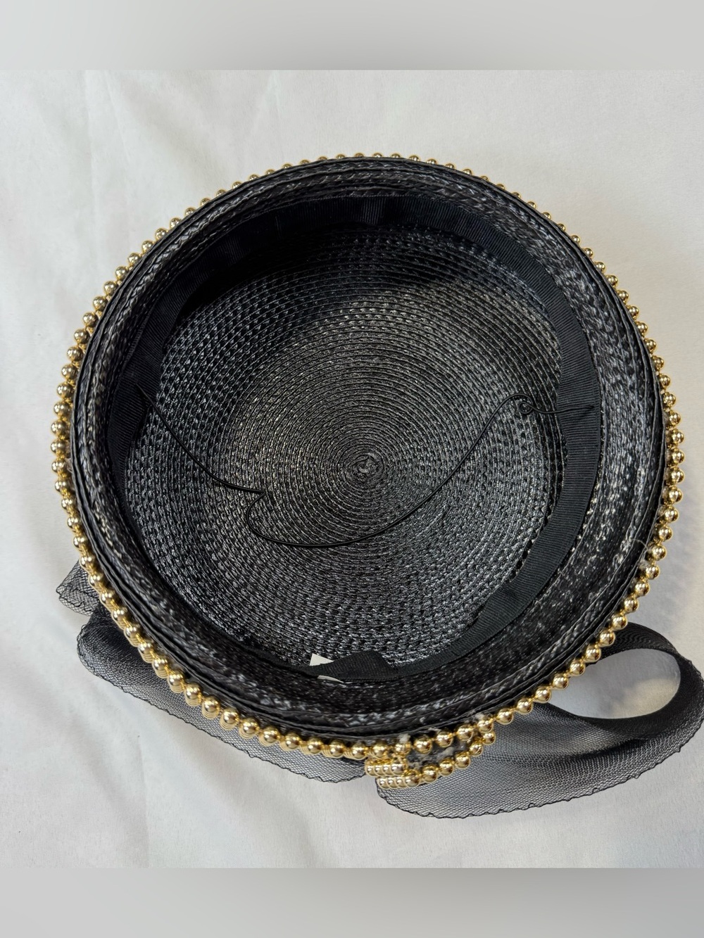 Black Church/Derby Bow Straw Circle Fascinator Hat - Picture 4 of 9